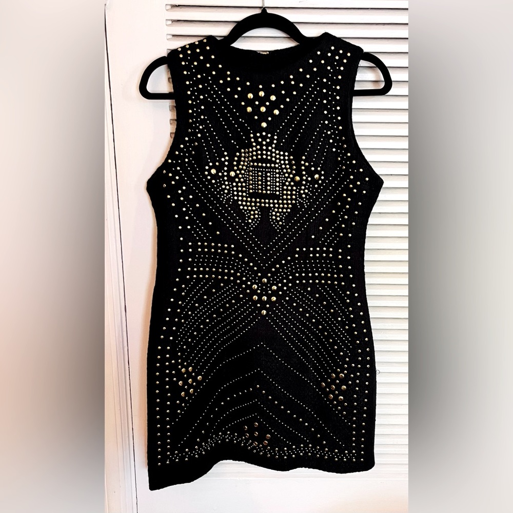 Beulah Black Fitted Sweater Dress w/ Gold Studs. Size Medium & in mint cond